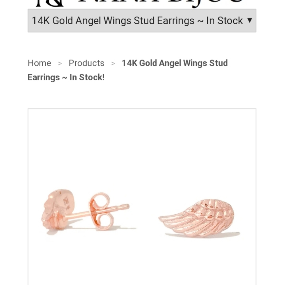 14K Rose Gold Angel Wing Stud (Genuine Gold) - Picture 3 of 6